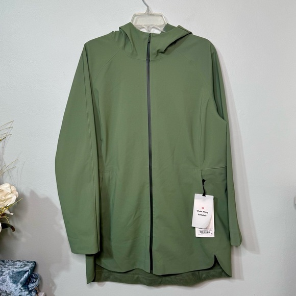 Lululemon Glyde Along Softshell Jacket Fleece Lined Green Twill Size 12 NWT - Picture 9 of 16